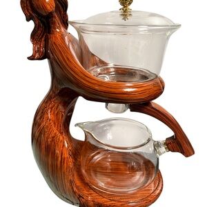 Wooden Mermaid Glass Teapot Set
